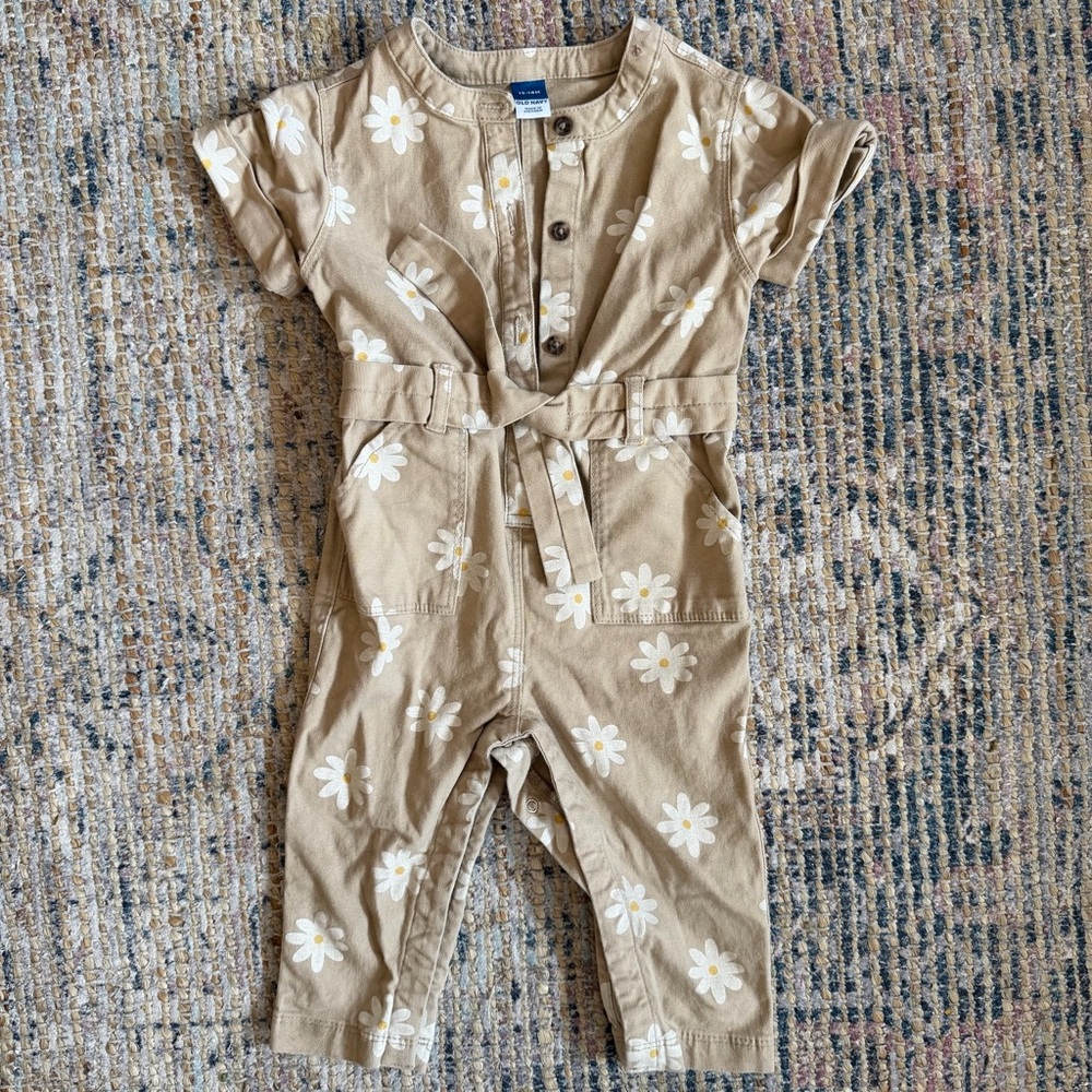 Old Navy Tan Kids Jumpsuit with White Floral Design